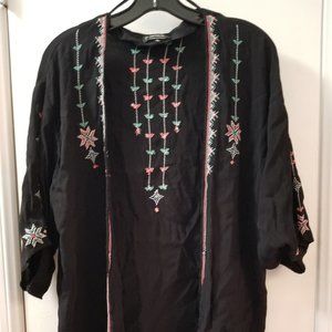 embroidered swim cover up 3/4 sleeve